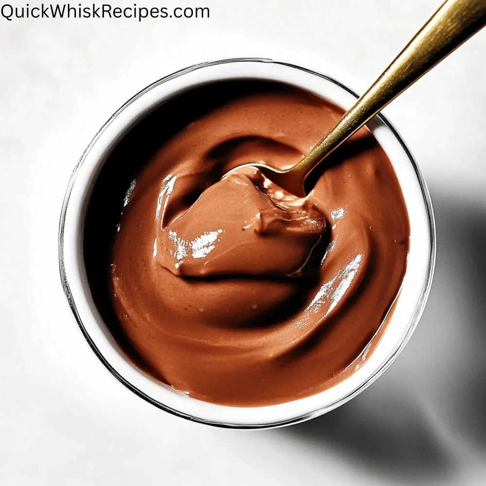 a bowl of chocolate pudding with a spoon