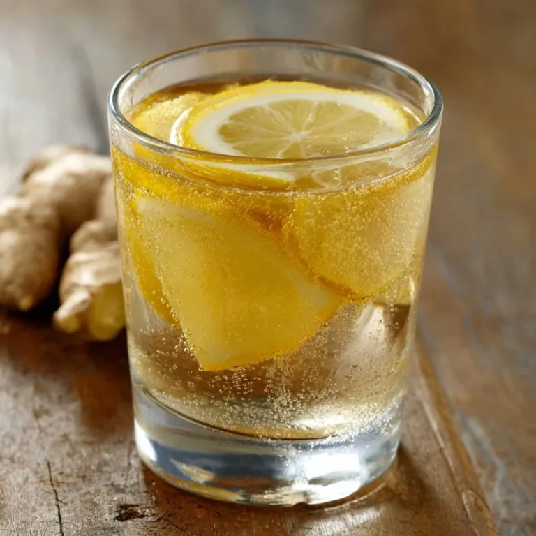 Brazilian Mounjaro drink with lemon slices and ginger root served over ice