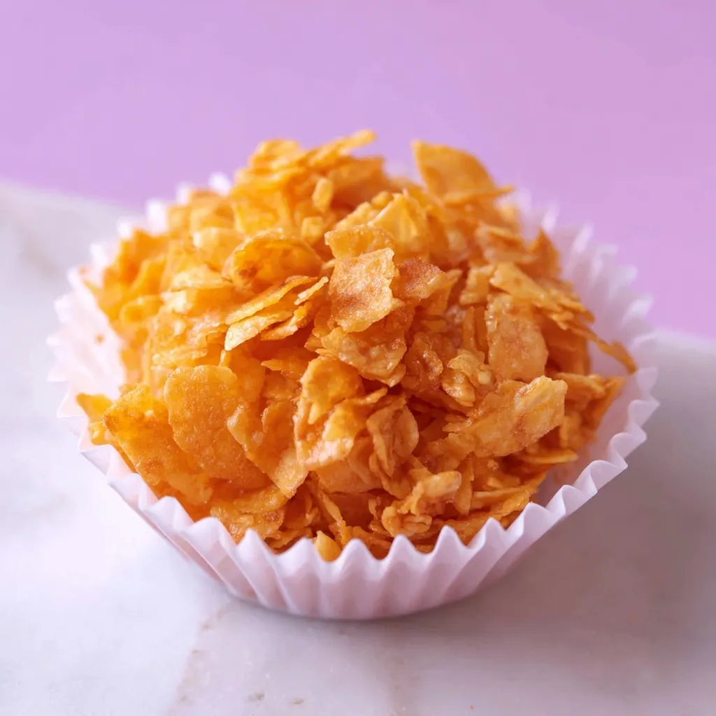 Close-up of a single Honey Joy nestled in a white cupcake liner against a soft purple background.