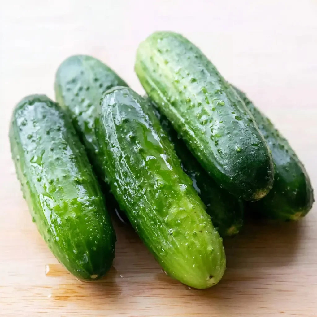 Fresh pickling cucumbers washed and ready to make easy refrigerator pickles