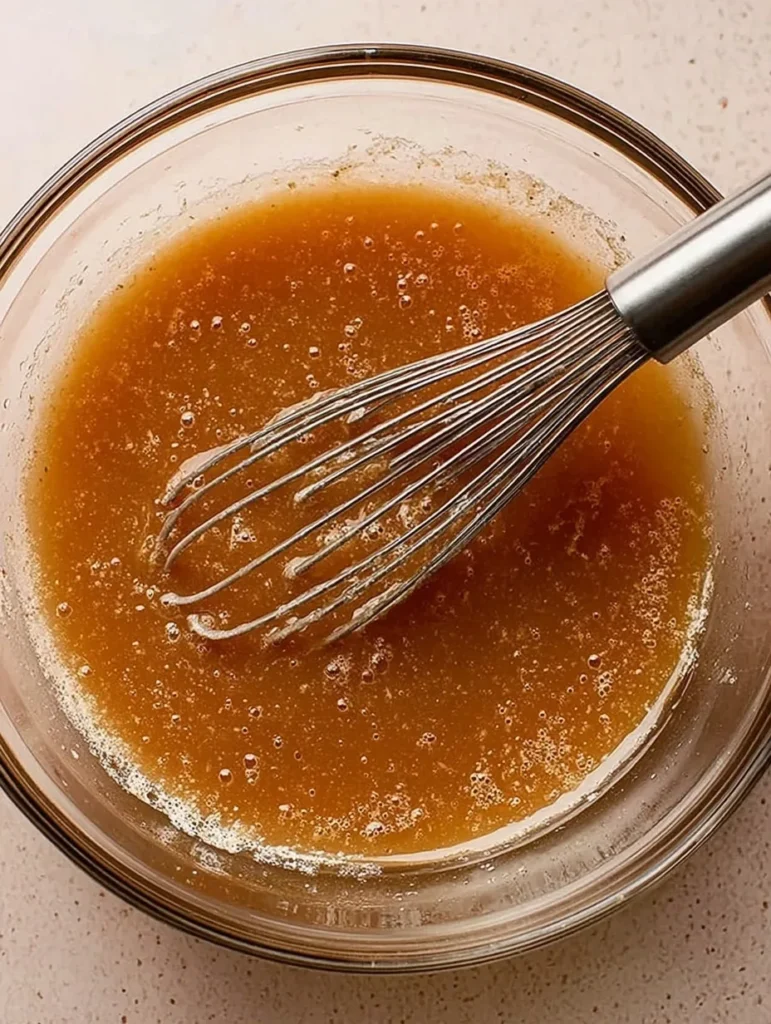 Whisking wet ingredients — eggs, oil, vanilla, and grated zucchini — in a glass mixing bowl to prepare zucchini bread batter.
