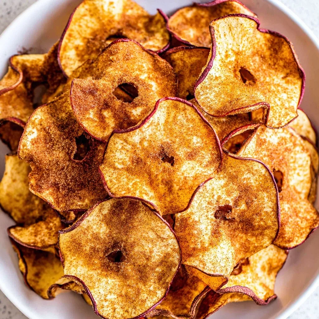 Air fryer apple chips recipe in a white bowl