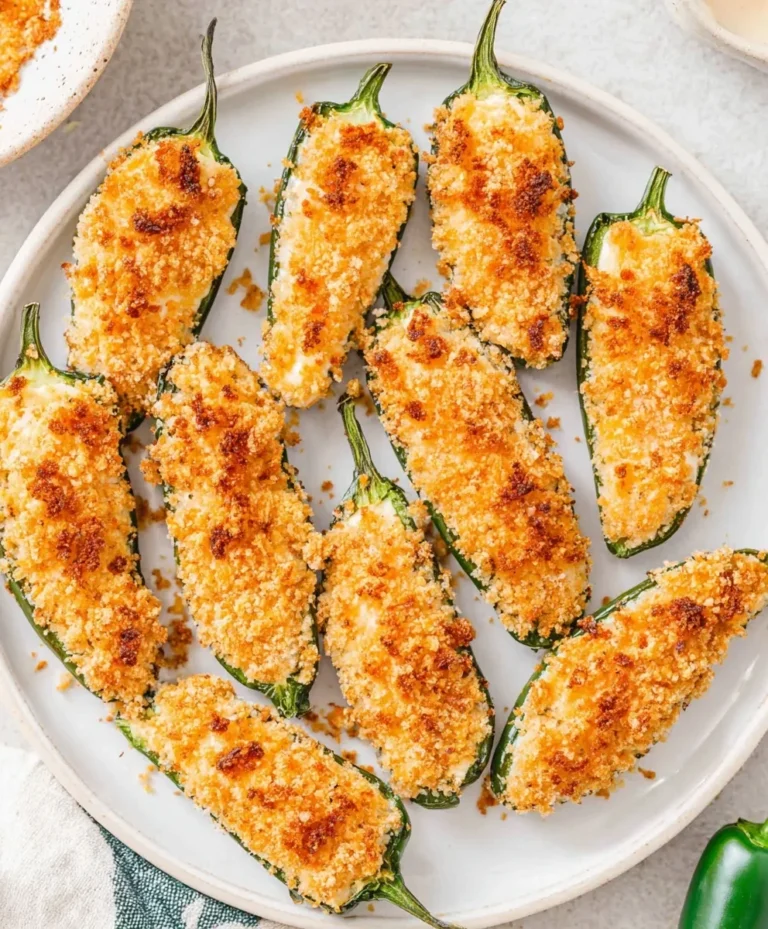 Crispy golden brown air fryer jalapeño poppers served on a white plate as an appetizer