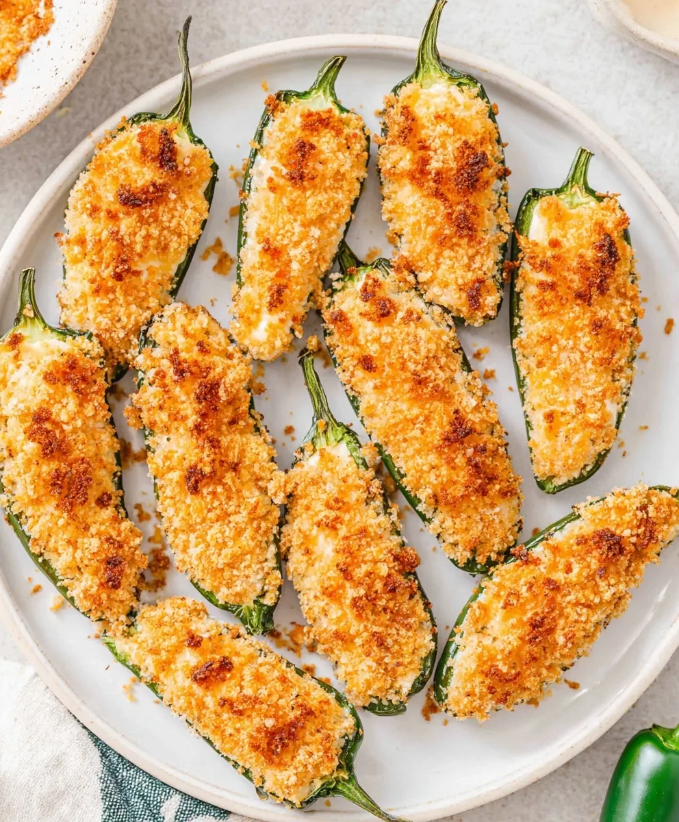 Crispy golden brown air fryer jalapeño poppers served on a white plate as an appetizer