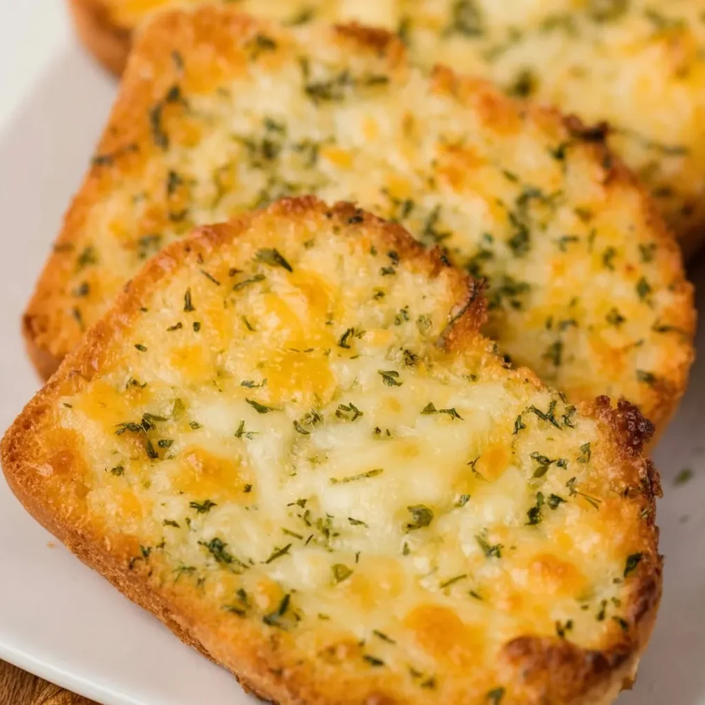 Close-up of crispy Air Fryer Texas Toast topped with parsley on a plate
