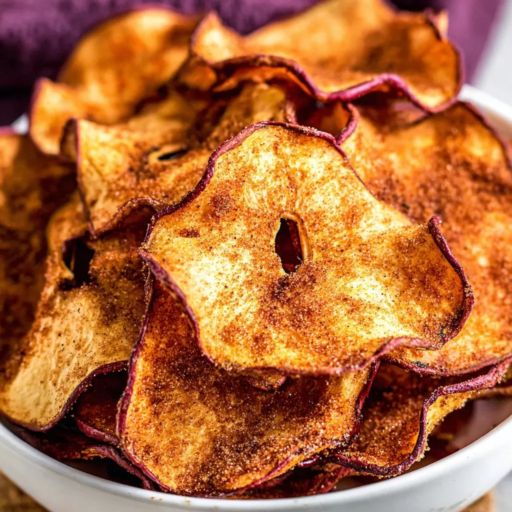 Crispy air fryer apple chips close-up view