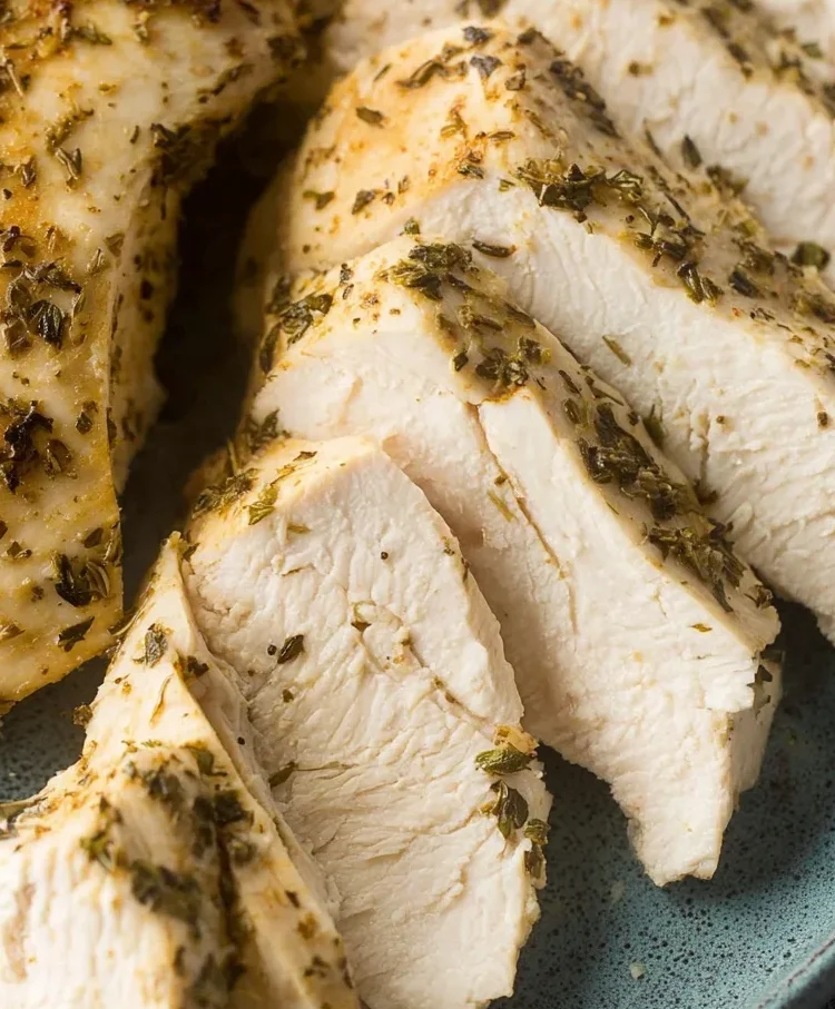 Easy chicken breast slices cooked in crockpot with herbs