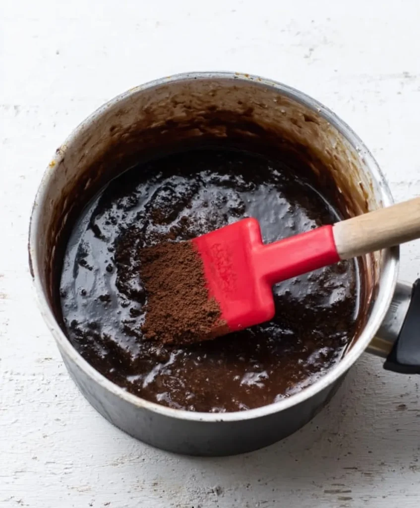 Melting butter and cocoa mixture in saucepan while making sugar free fudge