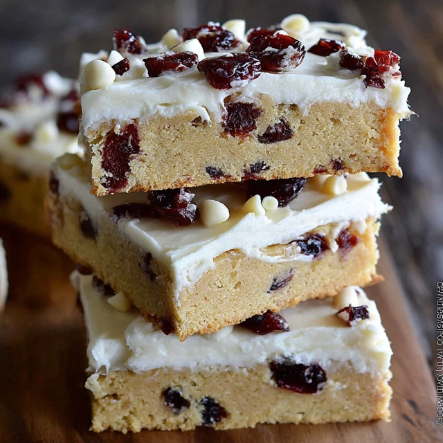Cranberry Bliss Bars with Cream Cheese Frosting and Dried Cranberries