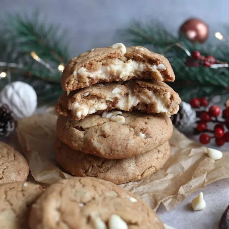 Stacked Gingerbread Cookies with Creamy Cheesecake Centers