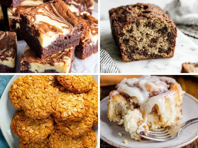Best desserts featuring cream cheese brownies, banana bread, oat biscuits, and homemade cinnamon rolls
