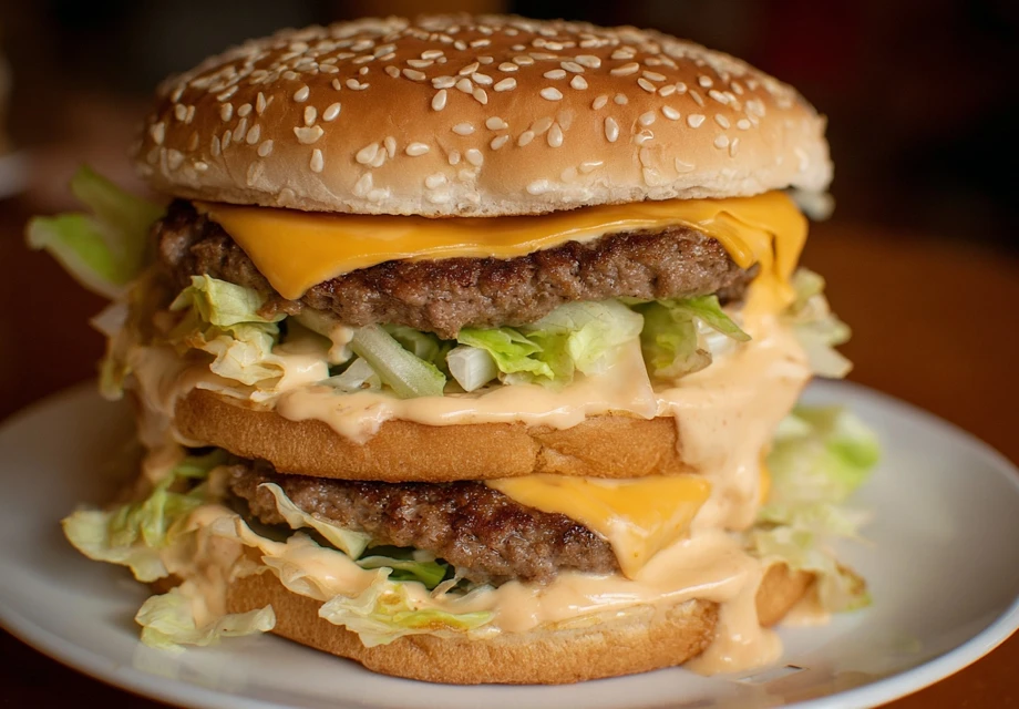 Homemade Big Mac style burger with creamy Big Mac sauce copycat