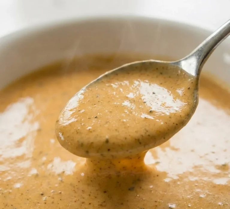 Close-up of creamy Cajun Alfredo sauce on a spoon with smooth glossy texture and visible Cajun seasoning