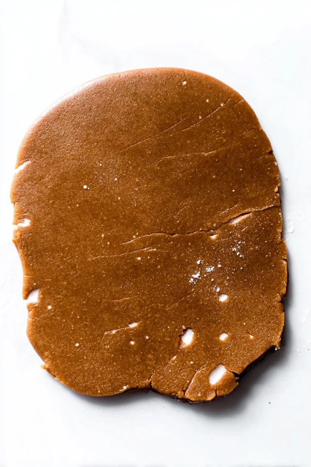 Rolled gingerbread house dough ready for cutting shapes