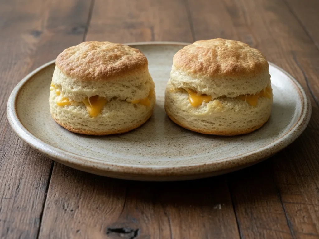 Cheesy beef biscuit bombs with melted cheese served on a rustic plate