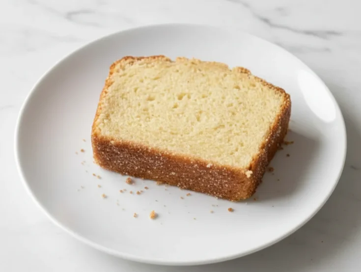 Single slice of cinnamon sugar donut bread served on a white plate
