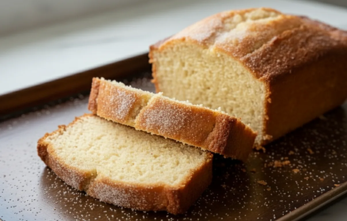 Sliced cinnamon sugar donut bread showing soft crumb on a baking tray