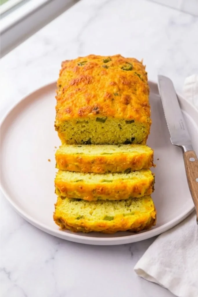 sliced dill pickle bread with cheesy crust on plate